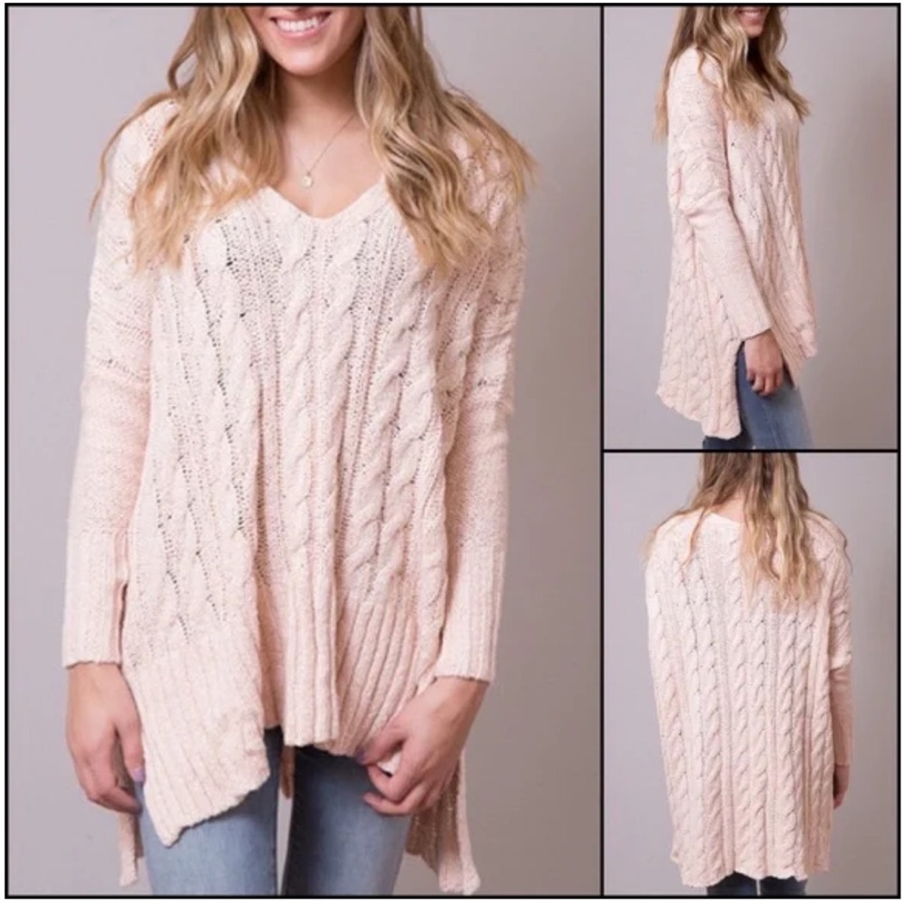 Free People Oversized Cable Knit V Neck Sweater
